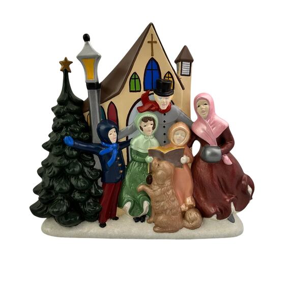 Vintage 1970’s Handmade Ceramic Atlantic Mold Christmas Tree Church Carolers - Picture 1 of 6